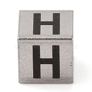 Tarnish Resistant 201 Stainless Steel European Beads, Large Hole Beads, Cube with English Letter, Stainless Steel Color, Letter H, 7x7x7mm, Hole: 5mm(STAS-M058-01H-P)