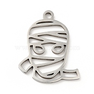 201 Stainless Steel Pendants, Mummy, Stainless Steel Color, 18.5x15x1mm, Hole: 1.5mm(STAS-E015-21P)