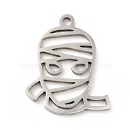 Non-Tarnish 201 Stainless Steel Pendants, Mummy, Stainless Steel Color, 18.5x15x1mm, Hole: 1.5mm(STAS-E015-21P)