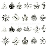 66Pcs 11 Styles Tibetan Style Alloy Pendants, Flower, Cadmium Free & Lead Free, Antique Silver, 16~28.5x13~23x2~3mm, Hole: 1.8mm, 6pcs/style(FIND-FS0002-22)