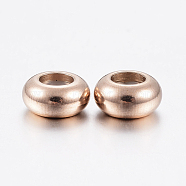 Ion Plating(IP) 202 Stainless Steel Beads, with Plastic, Slider Beads, Stopper Beads, Rondelle, Rose Gold, 8x4mm, Hole: 2mm(X-STAS-F148-8mm-07RG)