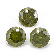 Cubic Zirconia Charms, Faceted, Flat Round, Olive Drab, 6x3.5mm, Hole: 0.8mm(ZIRC-N033-B-03)