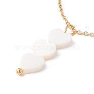 Natural Shell Heart Pendant Necklace with 304 Stainless Steel Chains for Women, Golden, 17.76~17.91 inch(45.1~45.5cm)(NJEW-C016-05G)