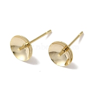 Brass Studs Earrings Finding, Lead Free & Cadmium Free, Round, Real 24K Gold Plated, 14x7mm, Pin: 12x1mm(KK-K383-01E-G)