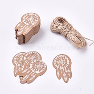 Paper Gift Tags, Hange Tags, For Arts and Crafts, with Jute Twine, Woven Net/Web with Feather, BurlyWood, 49x28x0.5mm, 50pcs/set(CDIS-L004-R01)