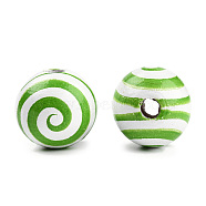 Spray Painted Wood Beads, Printed Beads, Round, Lime Green, 15~16x14~15mm, Hole: 3~4mm(WOOD-N015-01-03)