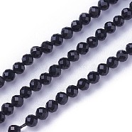 Faceted Glass Beads Strands, Round, Black, 3~3.5mm, Hole: 0.5mm, about 115~130pcs/strand, 14.5~16.1 inch(37~41cm)(G-F619-09B-3mm)