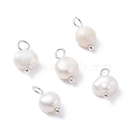 Natural Cultured Freshwater Pearl Charms, with Platinum Brass Ball Head pins, Oval, White, 10~12x6.5~8x4~5.5mm, Hole: 2.3~2.6mm(X-PALLOY-JF01099-03)
