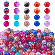 Transparent Crackle Glass Beads, Round, Mixed Color, 8mm, Hole: 1.3~1.6mm, 10 colors, 20pcs/color, 200pcs/box(CCG-PH0003-13)