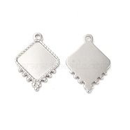 304 Stainless Steel Pendant Cabochon Settings, Rhombus, Stainless Steel Color, Tray: 13.5x13.5mm, 21x15x2mm, Hole: 1.6mm(STAS-L268-042P)