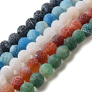Natural & Dyed Crackle Agate Bead Strands, Frosted Style, Round, Mixed Color, 10mm, Hole: 1.2mm, about 36pcs/strand, 15.5 inch(G-T056-10mm-M)