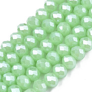 Electroplate Glass Beads Strands, Imitation Jade Beads, Pearl Luster Plated, Faceted, Rondelle, Light Green, 6x5mm, Hole: 1mm, about 87~90pcs/strand, 17~17.5 inch(42.5~43.75cm)(EGLA-A034-J6mm-A05)