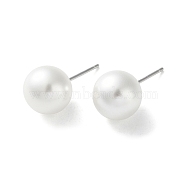 Imitation Pearl Stud Earrings, with 999 Sterling Silver Pins, Round, Platinum, 21x10mm(EJEW-P296-21C-P)