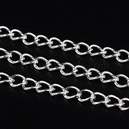 Iron Twisted Chains, Curb Chains, Unwelded, with Spool,  Silver Color Plated, 5x3.5x0.8mm, about 328.08 Feet(100m)/roll(CH-R001-S)