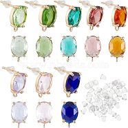 16Pcs 8 Colors Brass Glass Stud Earring Findings, with 50Pcs Plastic Ear Nuts, Oval, Mixed Color, 12x8mm, Hole: 1.2mm, Pin: 0.6~0.7mm(DIY-FH0004-50)