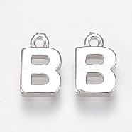 Brass Charms, Letter, Nickel Free, Real Platinum Plated, Letter.B, 8.5x5x1.5mm, Hole: 0.8mm(KK-S350-167B-P)