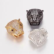 Brass Micro Pave Cubic Zirconia Slide Charms, Leopard, Mixed Color, 13.5x13.5x8.5mm, Hole: 4x8mm(ZIRC-F050-48)