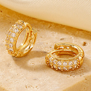 Elegant Vintage Brass Hoop Earrings, with Clear Cubic Zirconia, Golden, 11x4mm(FH4971-2)