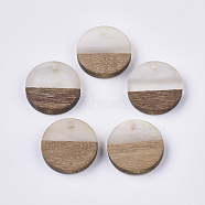 Resin & Walnut Wood Pendants, Flat Round, WhiteSmoke, 18x3.5mm, Hole: 1.5mm(RESI-S358-02C-C02)