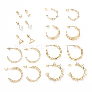 Ring & Triangle & Round Stud Earrings, Resin Pearl Beads Half Hoop Earrings, Open Hoop Earrings for Women, Golden, 6~36x3~12mm, Pin: 0.8~0.9mm, 9 pairs/set(EJEW-D227-04G)