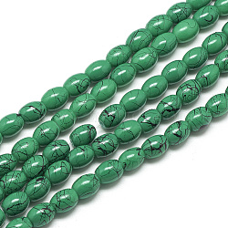 Baking Painted Drawbench Glass Bead Strands, Oval, Green, 8x6~6.5mm, Hole: 1mm, about 100pcs/strand, 31.4 inch(X-GLAD-S080-6x8-B74)
