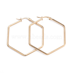 201 Stainless Steel Angular Hoop Earrings, with 304 Stainless Steel Pins, Hexagon, Golden, 12 Gauge, 44.5x39.5x2mm, Pin: 1x0.7mm(EJEW-I245-32E)