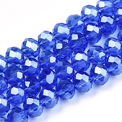 Electroplate Glass Beads Strands, Pearl Luster Plated, Faceted, Rondelle, Medium Blue, 4x3mm, Hole: 0.4mm, about 123~127pcs/strand, 16.5~16.9 inch(42~43cm)(EGLA-A034-T4mm-A32)