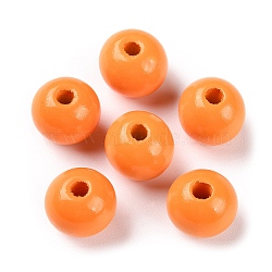 Spray Painted Natural Wood Beads, Round, Dark Orange, 15~16x14.5~15mm, Hole: 3.3~4mm(WOOD-R272-02A)