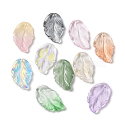 Dyed & Heated Glass Pendants, Feather Leaf, Mixed Color, 28x17x3.5mm, Hole: 1.2mm(X1-GLAA-B009-06)