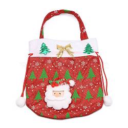 Christmas Cloth Candy Bags Decorations, Drawstring Cartoon Doll Bag, with Handle, for Christmas Party Snack Gift Ornaments, Red, Santa Claus Pattern, 32.5x20x1.3cm(ABAG-I003-05B)