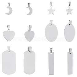 Unicraftale 304 Stainless Steel Pendants, Blank Stamping Tags, Mixed Shapes, Stainless Steel Color, 12pcs/box(STAS-UN0020-04P)