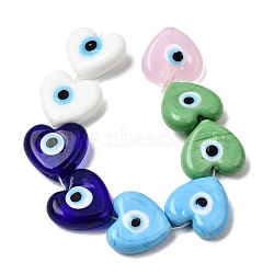 Handmade Lampwork Beads, Heart with Evil Eye, Mixed Color, 20~21x20~21x7mm, Hole: 1.4~1.8mm(LA-CBAC3C1-01)