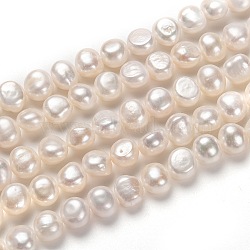 Natural Cultured Freshwater Pearl Beads Strands, Potato, White, 9~10x10~11mm, Hole: 0.7mm, about 39pcs/strand, 14.57 inch(37cm)(PEAR-L033-54-01)
