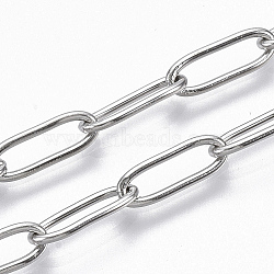 304 Stainless Steel Paperclip Chains, Drawn Elongated Cable Chains, Soldered, Stainless Steel Color, 12x4x1mm, about 39.37 inch(1m)/strand.(CHS-S006-JN957-1-A)