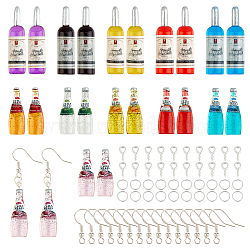 CHGCRAFT DIY 22 Pairs Drink Bottle Shape Earring Makings Kits, Including Resin Beads, Brass Earring Hooks, Iron Findings, Mixed Color, Beads: 48x12mm, 44pcs/box(DIY-CA0001-53S)