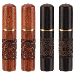 4Pcs 2 Colors Portable Wood Toothpick Bottle, Mutl-Use Mini Storage Container, with Carved Pattern, Mixed Color, 18x83.5mm, Inner Diameter: 11.5mm, 2pcs/color(AJEW-OC0003-67)