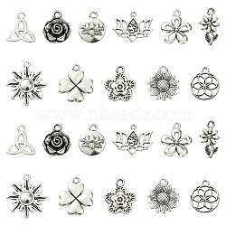 66Pcs 11 Styles Tibetan Style Alloy Pendants, Flower, Cadmium Free & Lead Free, Antique Silver, 16~28.5x13~23x2~3mm, Hole: 1.8mm, 6pcs/style(FIND-FS0002-22)