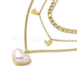 Plastic Pearl Heart Charms Triple Layered Necklace, Ion Plating(IP) 304 Stainless Steel Jewelry for Women, Golden, 15.16 inch(38.5cm)(NJEW-F298-03G)