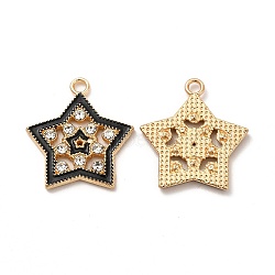 Alloy Enamel Pendants, with Crystal Rhinestone, Double Star Charm, Light Gold, 22x20x2mm, Hole: 1.8mm(FIND-G048-37KCG)