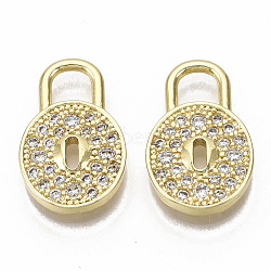 Brass Micro Pave Cubic Zirconia Pendants, Nickel Free, Oval Lock, Clear, Real 16K Gold Plated, 19x11.5x2.5mm, Hole: 4x4mm(ZIRC-T014-027-NF)