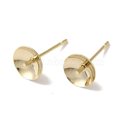 Brass Studs Earrings Finding, Lead Free & Cadmium Free, Round, Real 24K Gold Plated, 14x7mm, Pin: 12x1mm(KK-K383-01E-G)