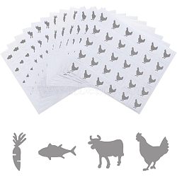 80 Sheets 4 Styles Paper Self Adhesive Stickers, Cartoon Decals for Scrapbooking Making, Cow & Carrot & Fish & Rooster Pattern, Silver, 90~100x76~80x0.1~0.2mm, Sticker: 12x12mm, 20 sheets/style(DIY-OC0010-32)