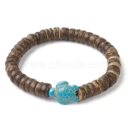 Natural Coconut Disc & Synthetic Turquoise Turtle Beaded Stretch Bracelet, Inner Diameter: 2-1/8 inch(5.5cm)(BJEW-JB09699-05)