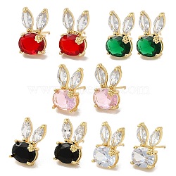 Rack Plating Real 18K Gold Plated Brass Rabbit Stud Earrings, with Glass, Long-Lasting Plated, Lead Free & Cadmium Free, Mixed Color, 17x10mm(EJEW-B034-12G)
