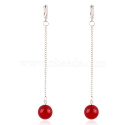 Alloy Stud Dangle Earrings, with Resin and Rhinestone, Round, Red, 90x13mm(EJEW-K072-18A)