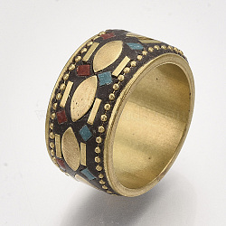Handmade Indonesia Wide Band Finger Rings, with Brass Findings, Colorful, Size 10, 20mm(X-IPDL-S053-224B)