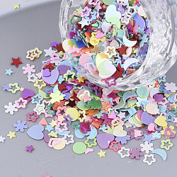 Ornament Accessories, PVC Plastic Paillette/Sequins Beads, No Hole/Undrilled Beads, Mixed Shapes, Mixed Color, 1.5~6.5x1.5~8x0.4~0.7mm(PVC-T005-052C)