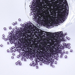 Glass Cylinder Beads, Seed Beads, Transparent Colours, Round Hole, Purple, 1.5~2x1~2mm, Hole: 0.8mm, about 8000pcs/bag, about 85~95g/bag(SEED-Q036-01A-H01)