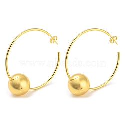 Brass Round Beaded Ring Stud Earrings, Big Half Hoop Earrings, Long-Lasting Plated, Cadmium Free & Lead Free, Real 18K Gold Plated, 63x20mm(EJEW-Q785-23G)