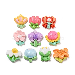 Opaque Resin Decoden Cabochons, Flower, Mixed Color, 22~25.5x20~26x8.5~10mm(CRES-R199-01)